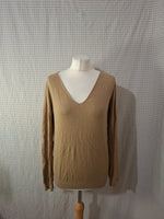 Pull beige col V Mademoiselle-Élégance - Taille L - 40