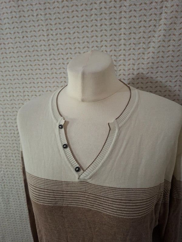 Pull léger blanc et marron Izac - Taille L - 40