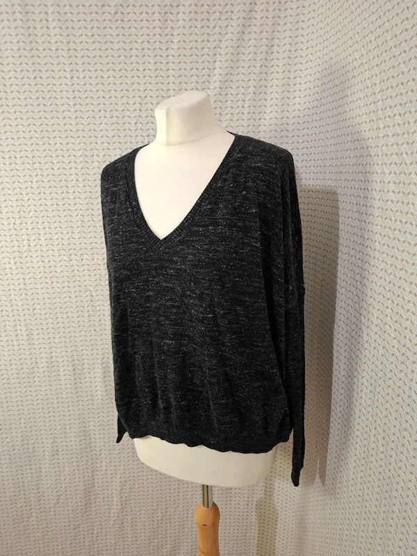 Pull noir col V Bershka - Taille M - 38