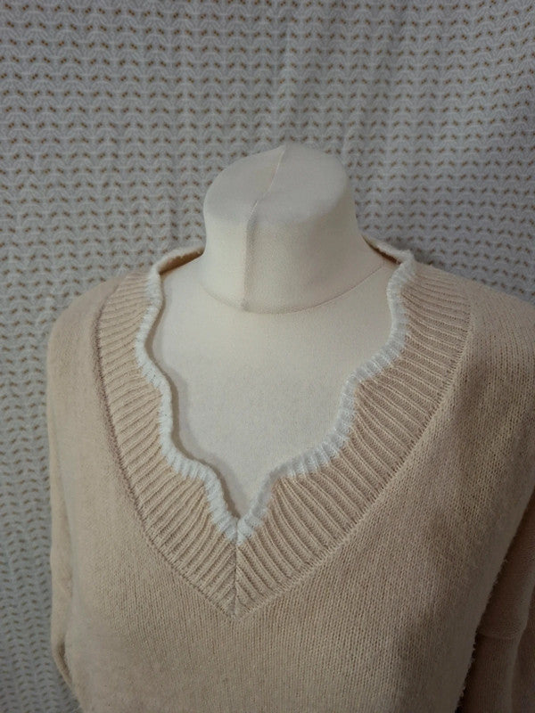 Pull beige col V Emery Rose - Taille L - 40