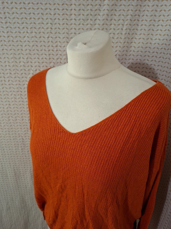 Pull col V orange Mademoiselle-Élégance - Taille S - 36