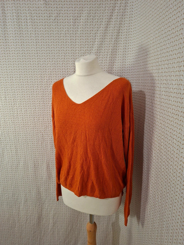 Pull col V orange Mademoiselle-Élégance - Taille S - 36