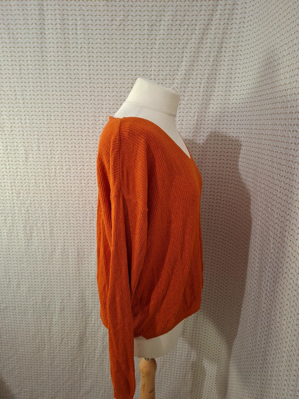Pull col V orange Mademoiselle-Élégance - Taille S - 36