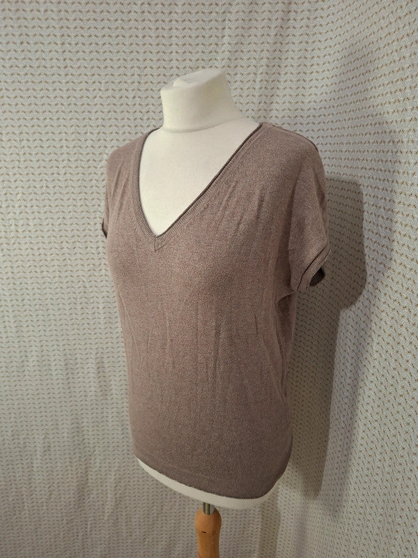 Blouse marron col V Naf Naf - Taille S - 36