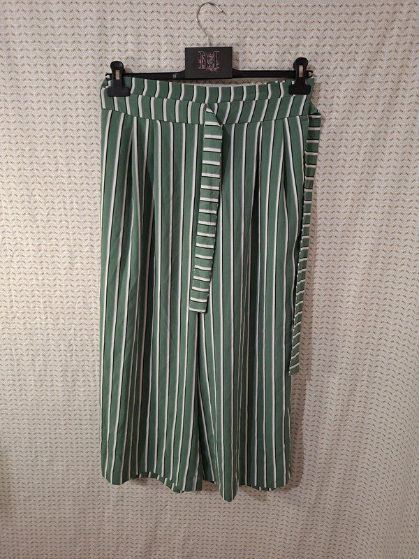 Pantalon rayé vert Zara - Taille L - 40
