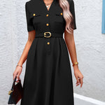 Robe noir midi ceinturée à boutonnage simple #collection Paris 2025