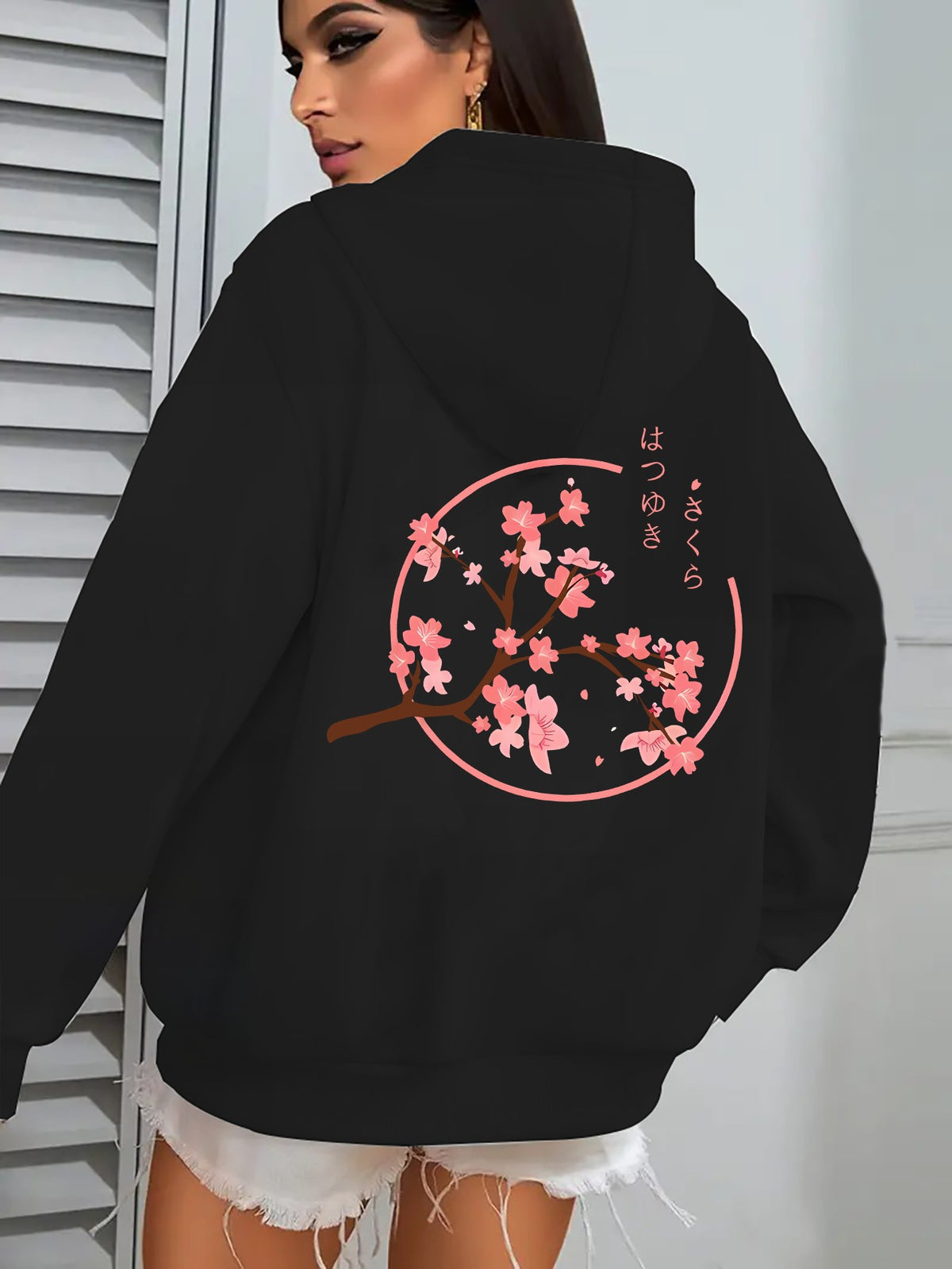 Sweat zippé à capuche avec imprimé fleurs de cerisier