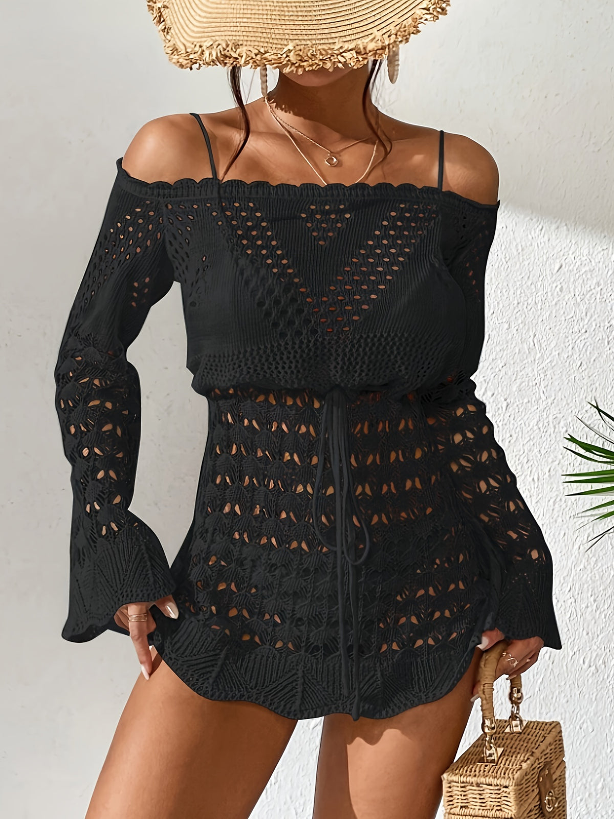 Robe a-line épaules dénudées en crochet #collection MONACO 2025