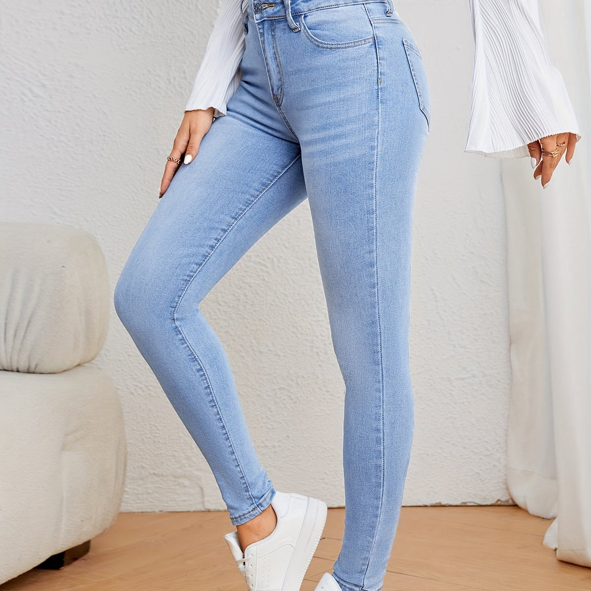 Jean skinny décontracté bleu clair