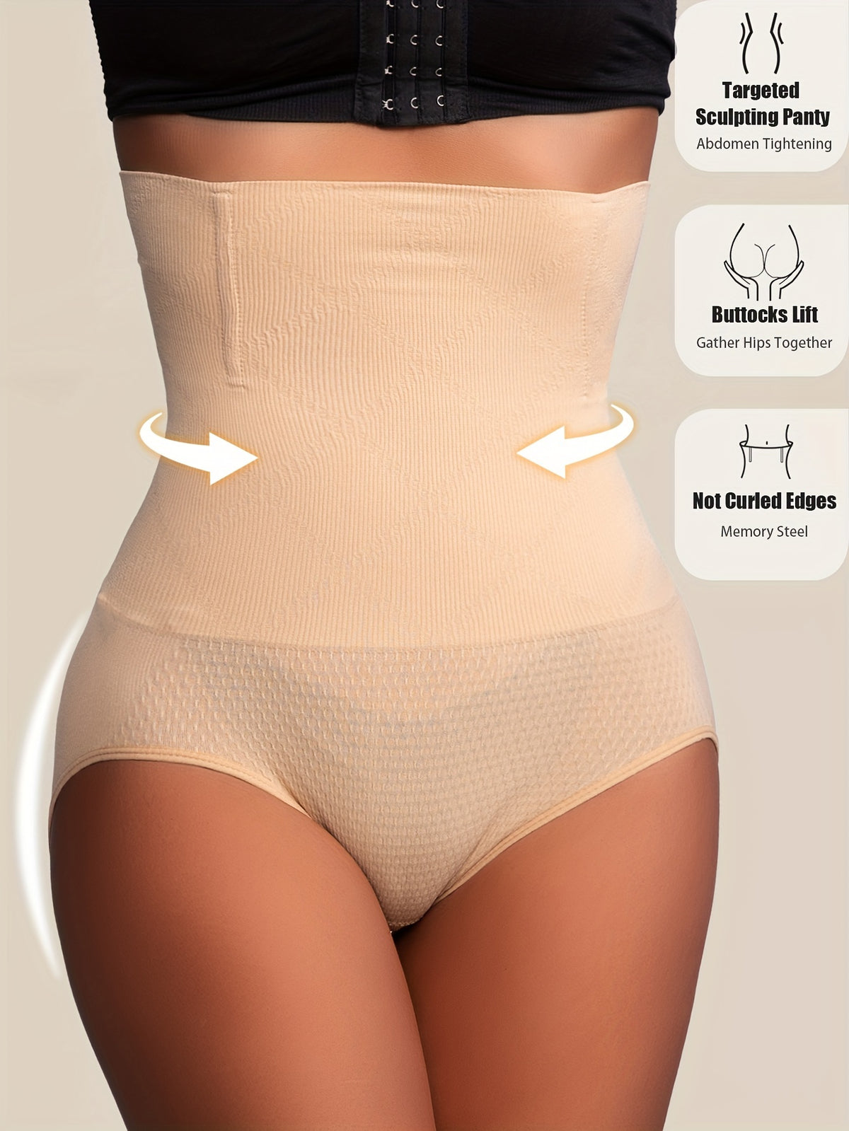 Culotte gainante beige taille haute – effet ventre plat