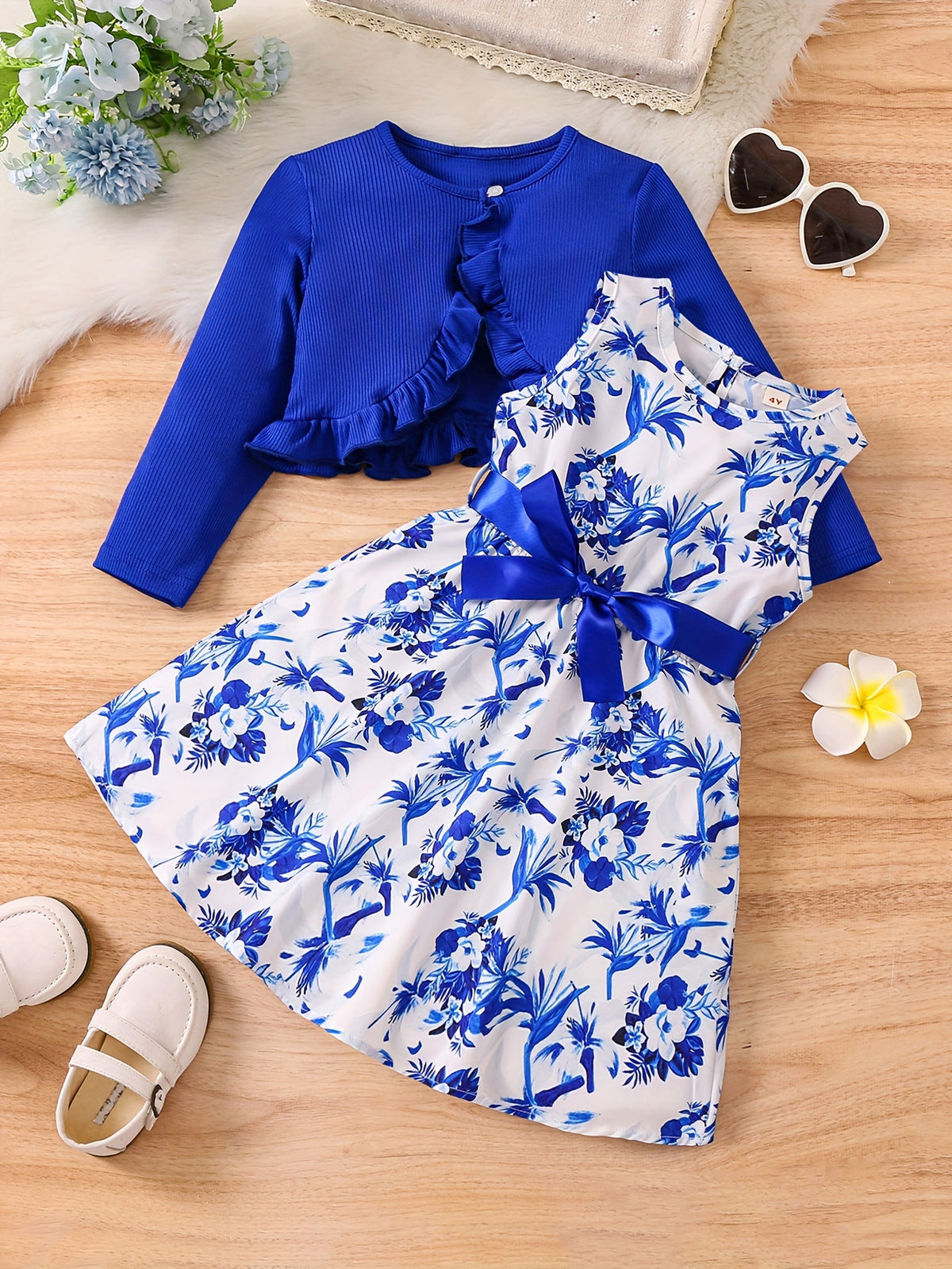 Ensemble romantique bleu floral pour fille