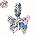 Charms papillon avec fleur en argent
