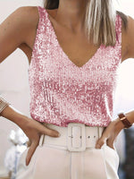 Top à sequins scintillants à col en V