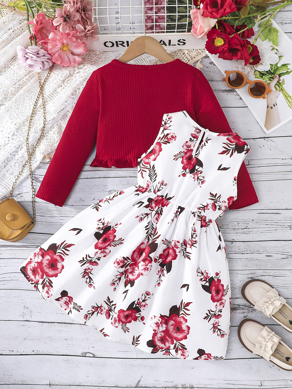 Ensemble fille : robe à bretelles avec nœud