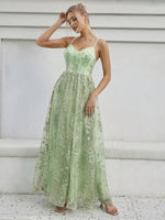 Robe longue élégante dos nu avec dentelle brodée
