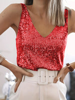 Top à sequins scintillants à col en V