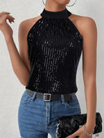Top noir dos nu à sequins