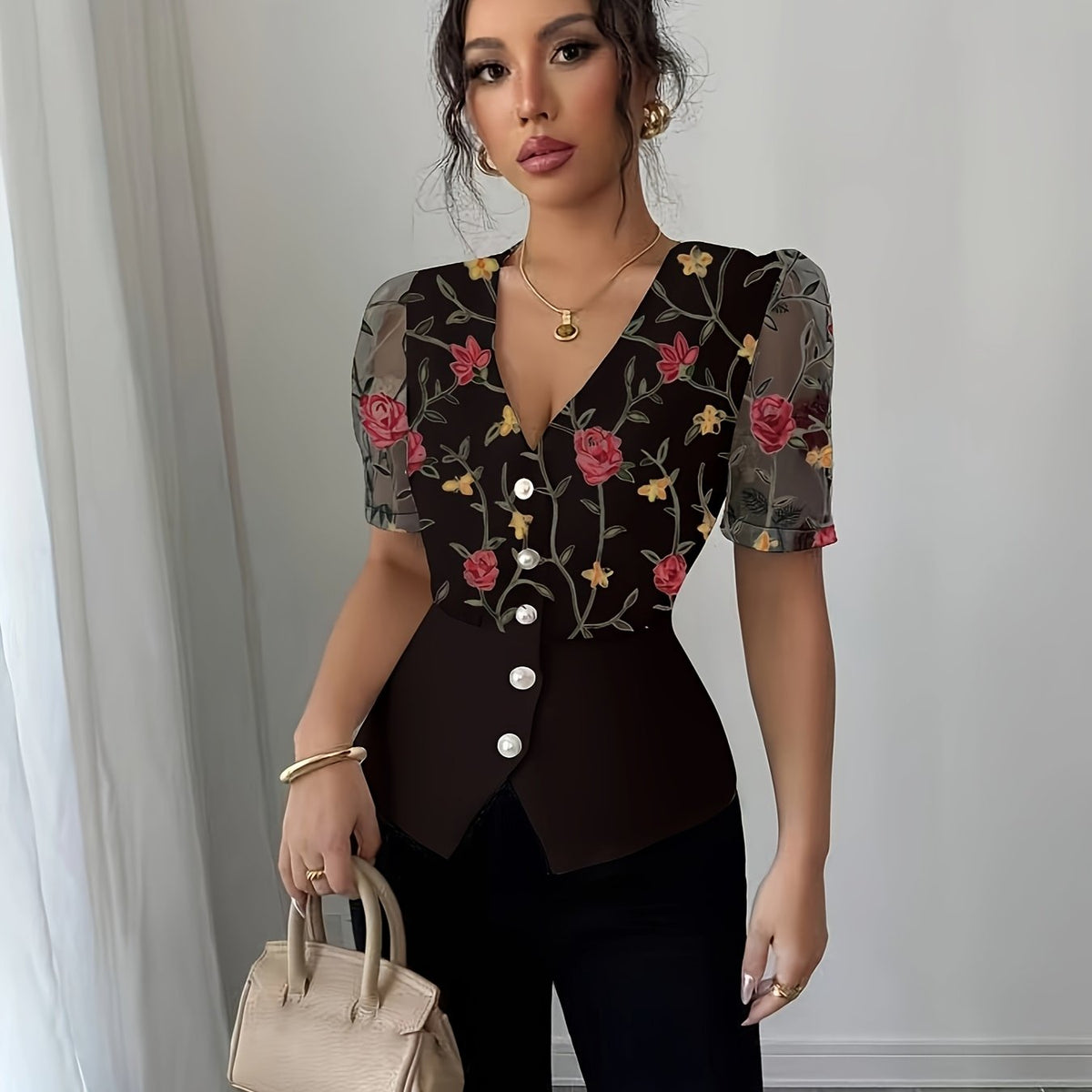 Chemisier élégant pour femme à col en V #Paris