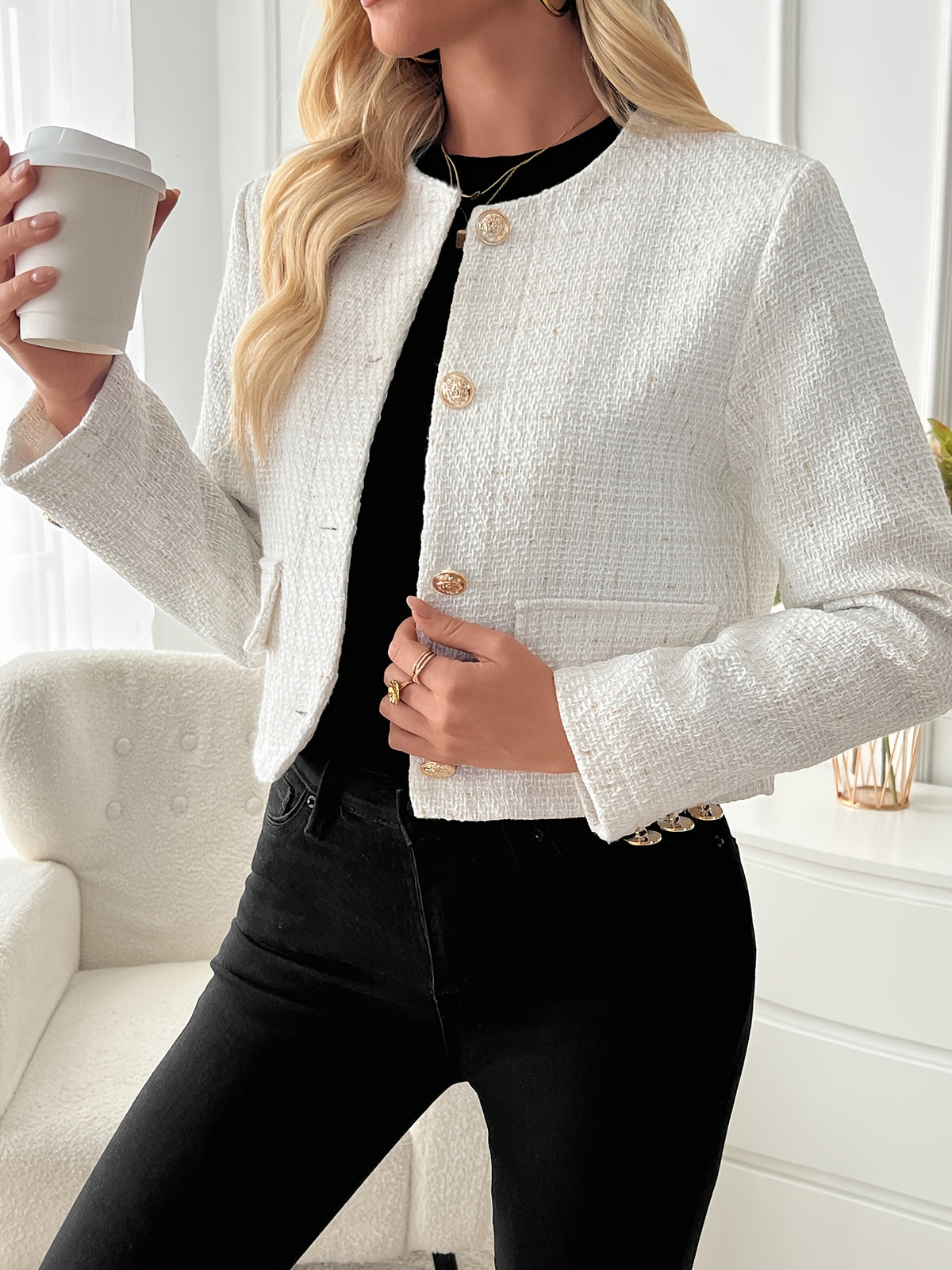 Cardigan léger à col rond beige #L911