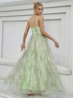 Robe longue élégante dos nu avec dentelle brodée