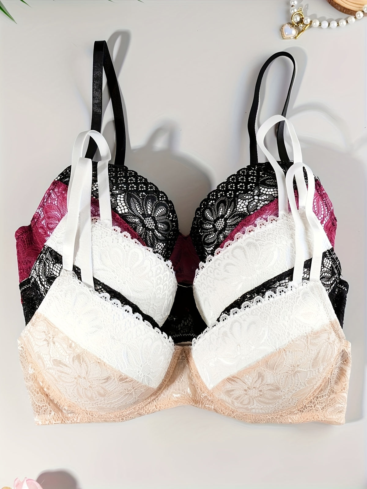 Lot de 3 soutien-gorge push-up en dentelle élégante