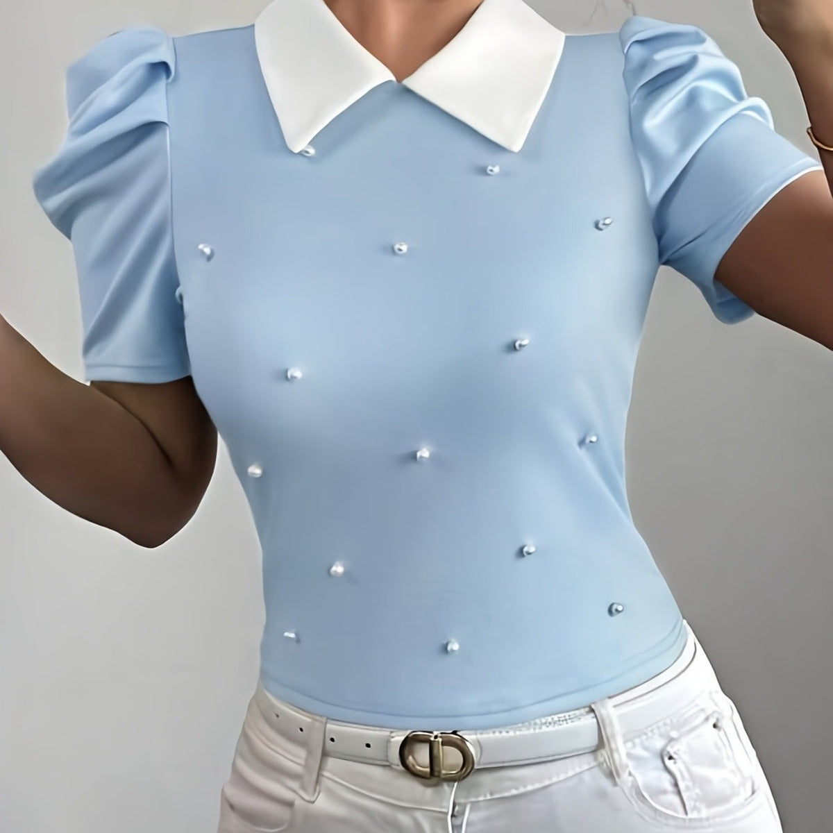 Polo élégant femme noir & blanc à col chemise #Paris