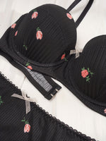 Ensemble Lingerie Floral avec Soutien-Gorge Push-Up