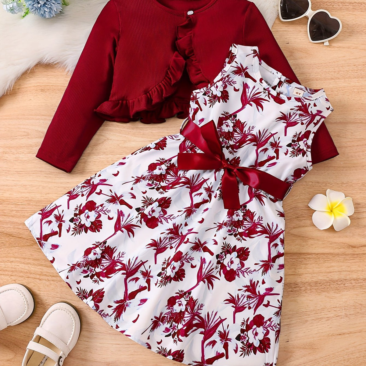 Ensemble romantique bleu floral pour fille