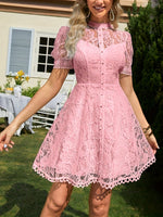 Robe élégante en dentelle avec manches courtes bouffantes