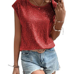 Top à sequins sans manches à col rond