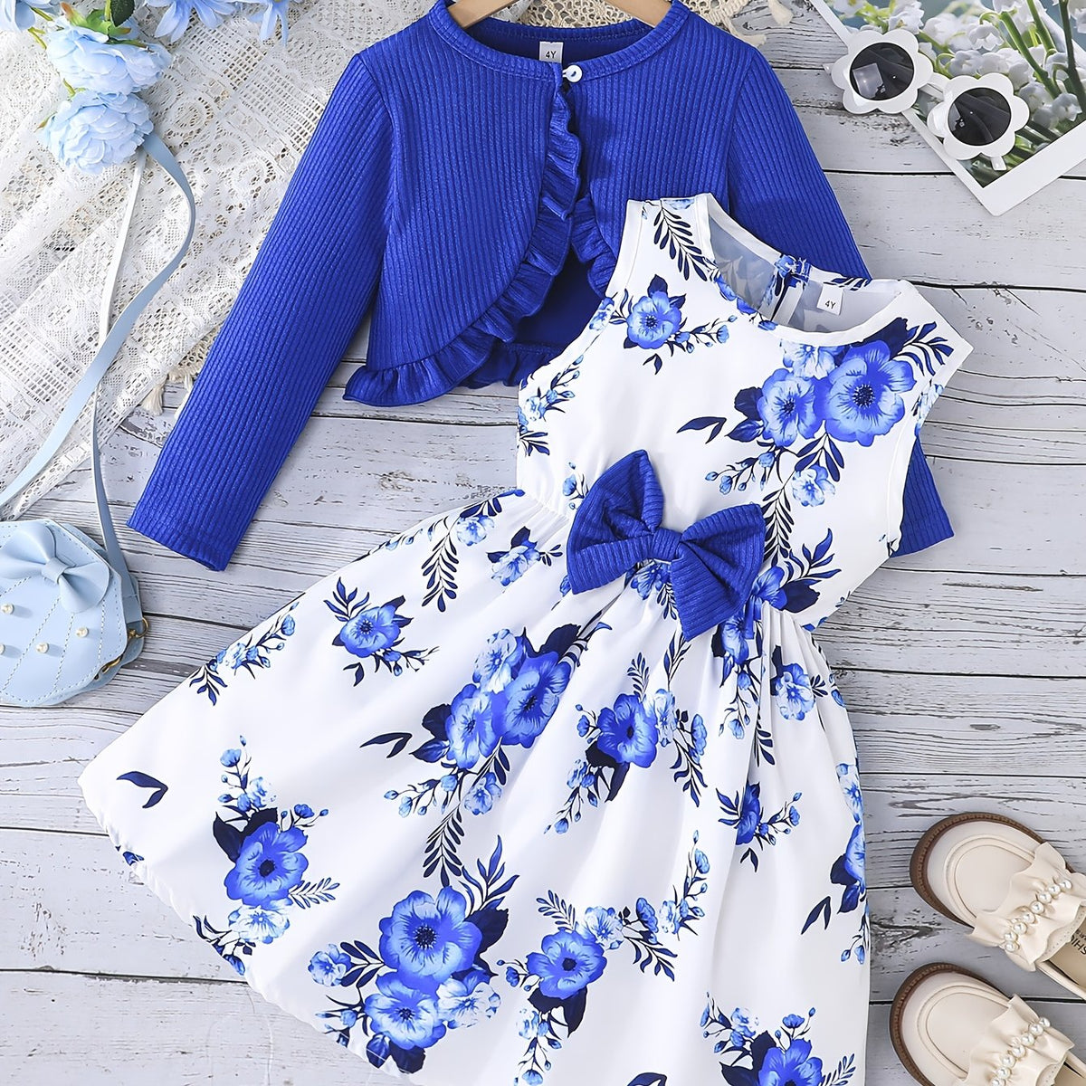 Ensemble fille : robe à bretelles avec nœud