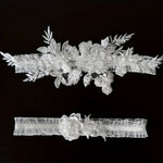 Ensemble de 2 jarretières en dentelle blanche avec broderie florale