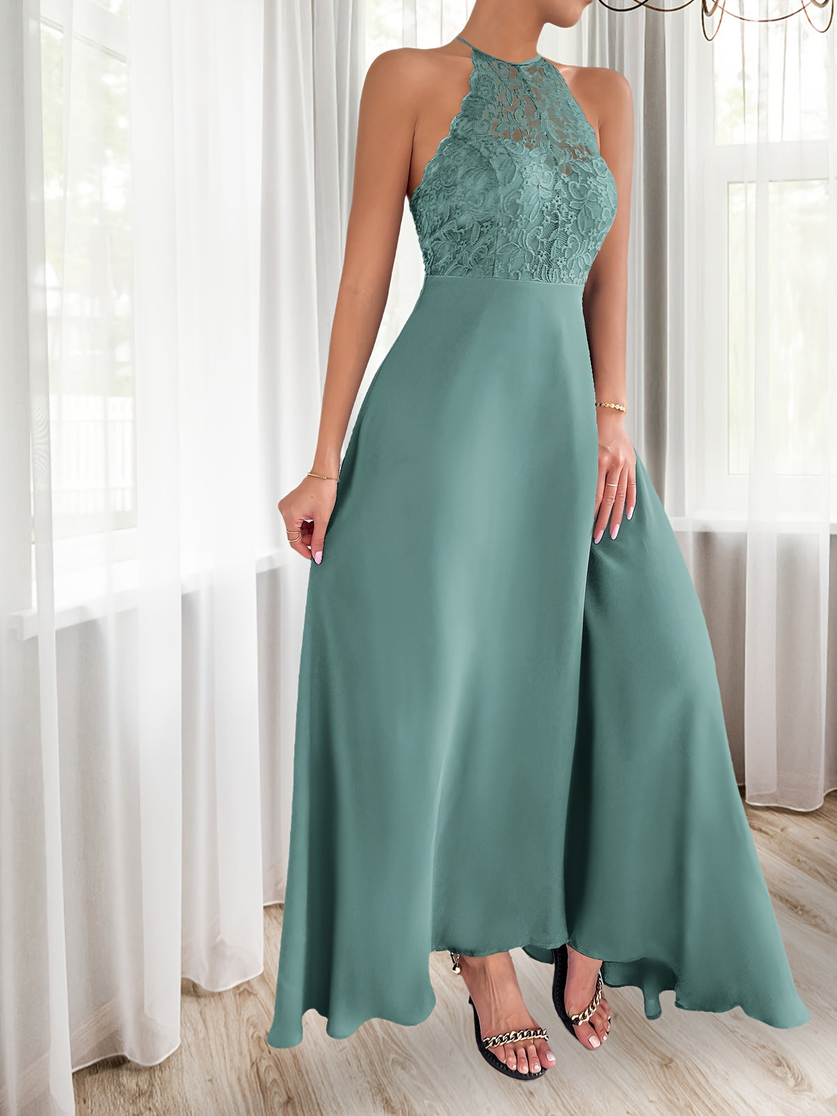 Robe longue élégante en dentelle à col halter