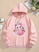 Sweat à capuche imprimé anime avec poche kangourou pour femme