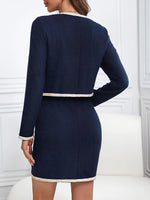 Veste courte élégante et stylée avec col rond et jupe mi-longue 