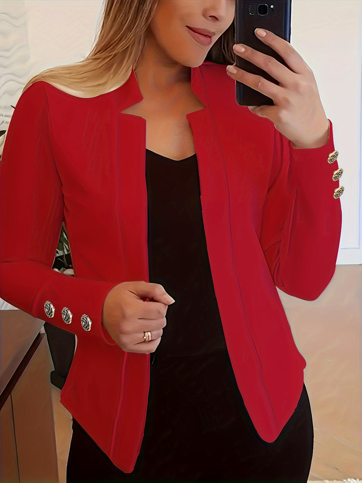 Blazer rouge élégant à manches longues avec boutons décoratifs #Paris
