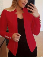 Blazer rouge élégant à manches longues avec boutons décoratifs #Paris