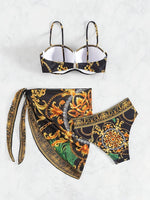 Maillot de bain 2 pièces bohème noir & or