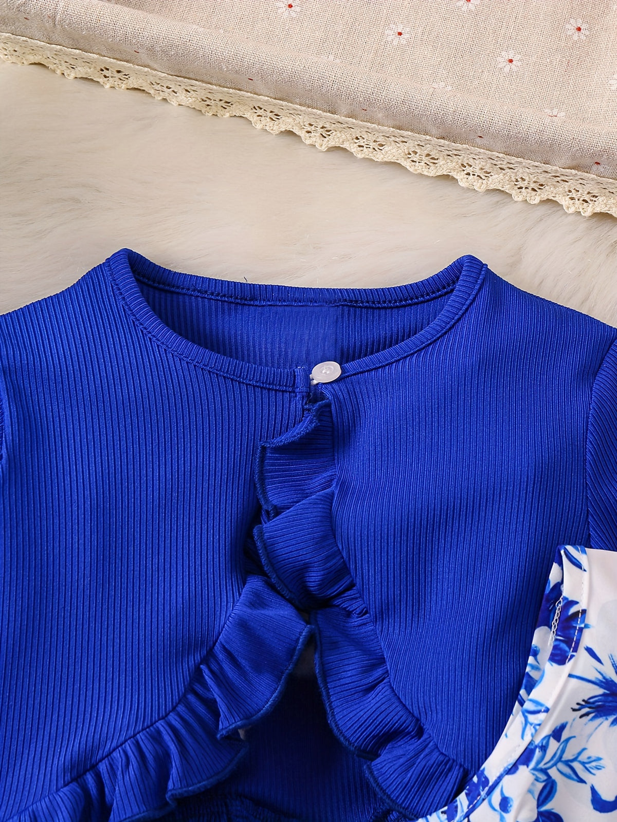 Ensemble romantique bleu floral pour fille