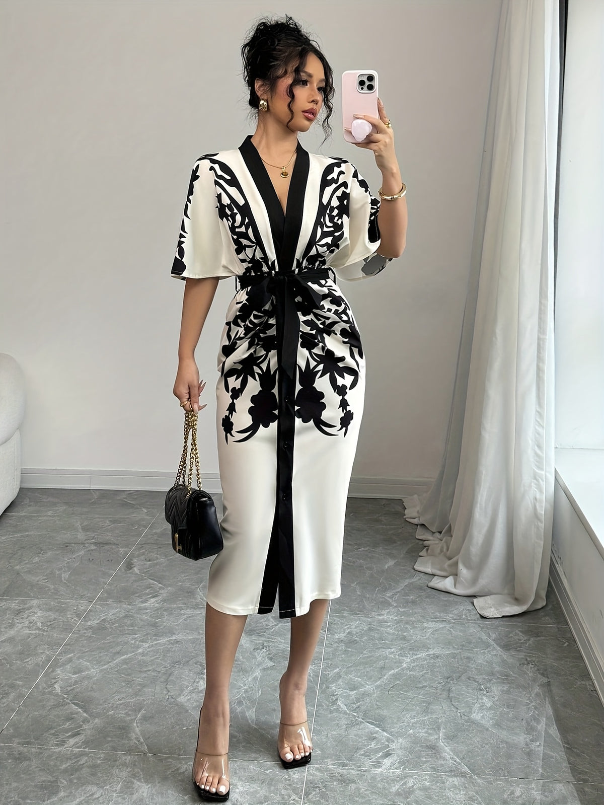 Robe midi kimono à imprimé floral #Paris