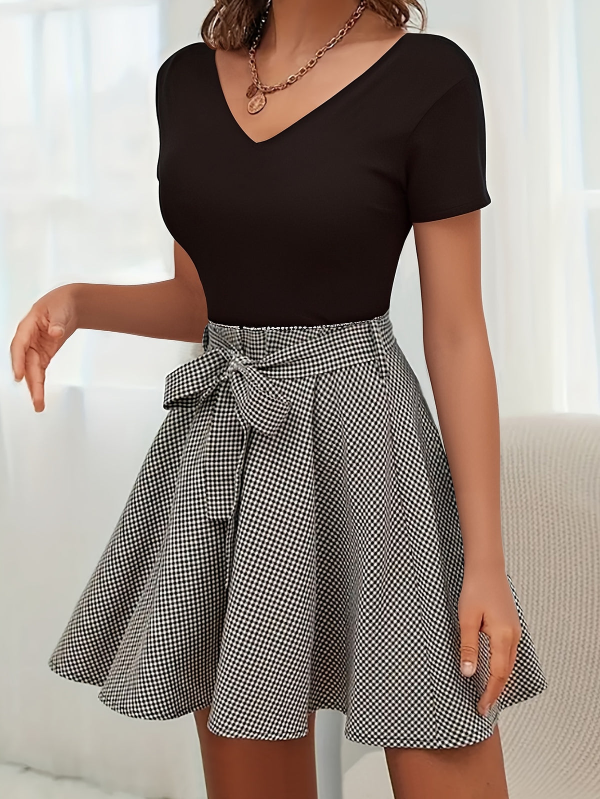 Robe élégante A-line bicolore avec ceinture #collection Paris 2025