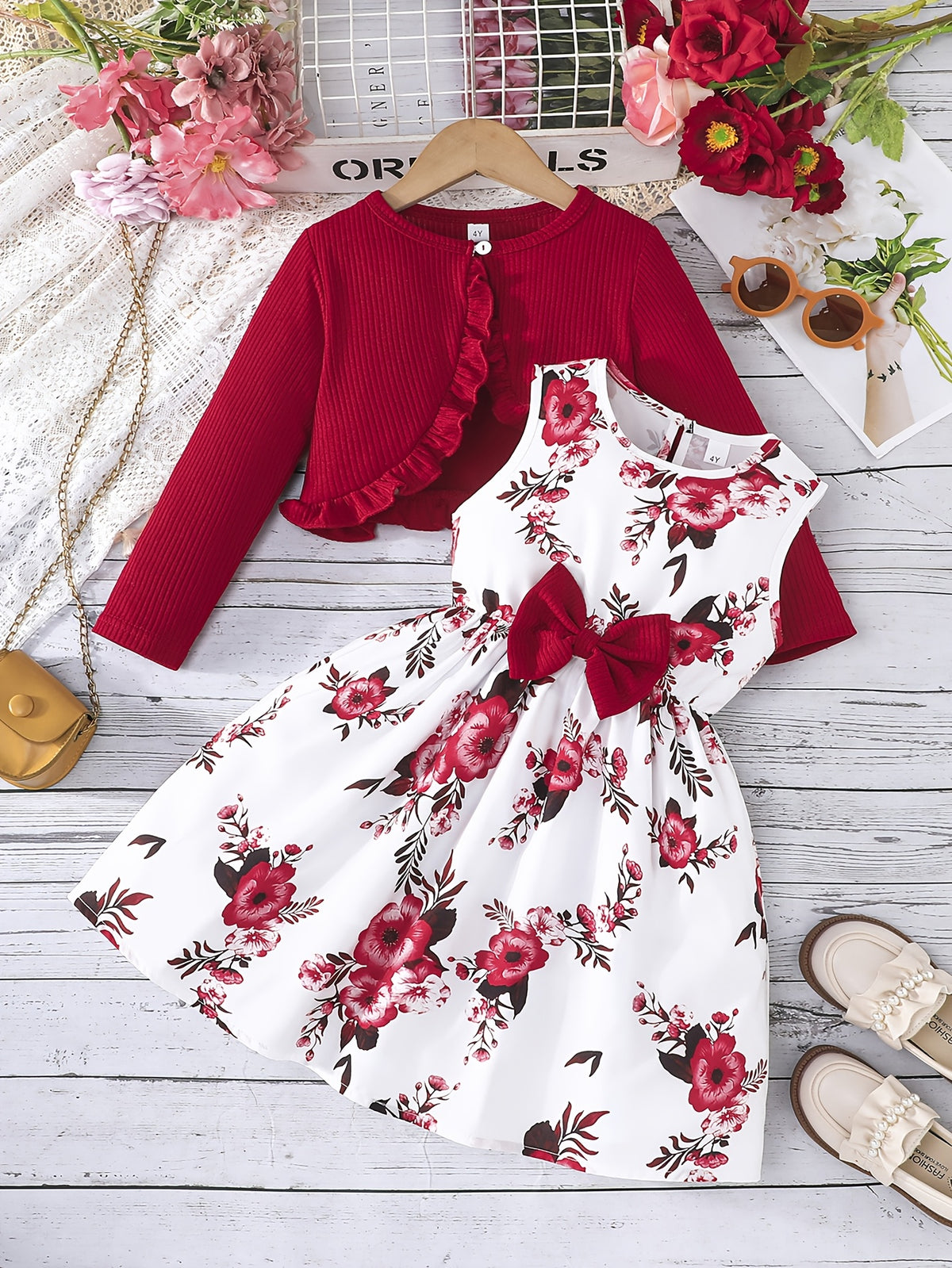 Ensemble fille : robe à bretelles avec nœud