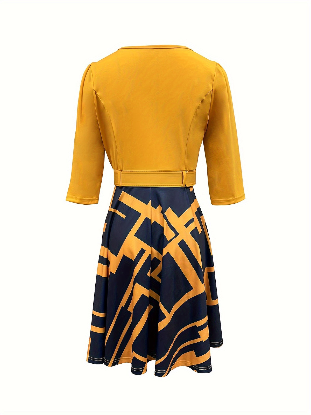 Robe évasée à motif géométrique avec col en V #Paris