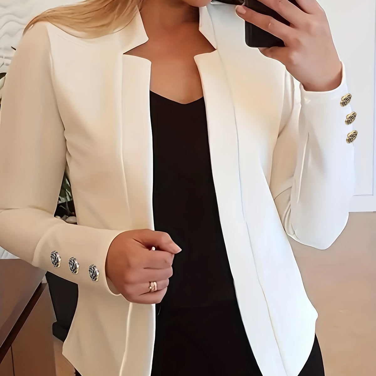 Blazer rouge élégant à manches longues avec boutons décoratifs #Paris