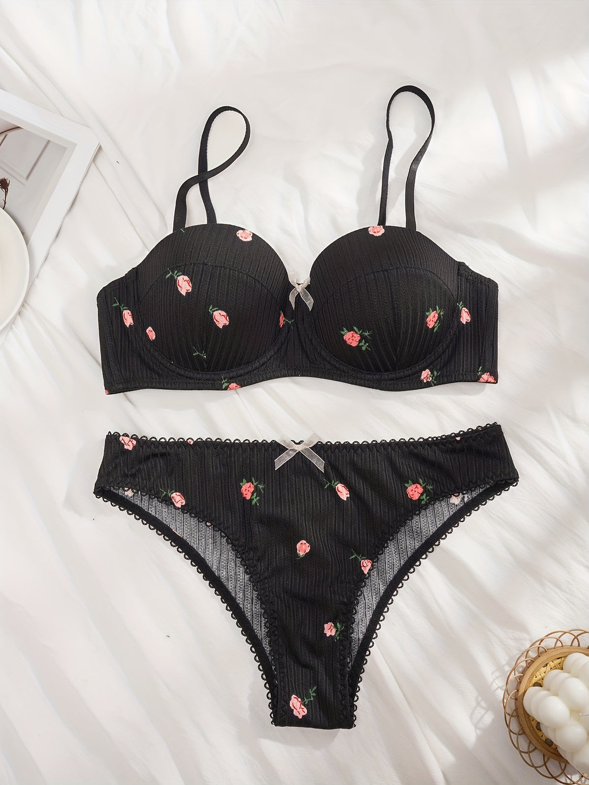 Ensemble Lingerie Floral avec Soutien-Gorge Push-Up