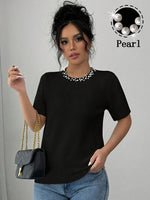 T-shirt noir chic orné de perles #Paris