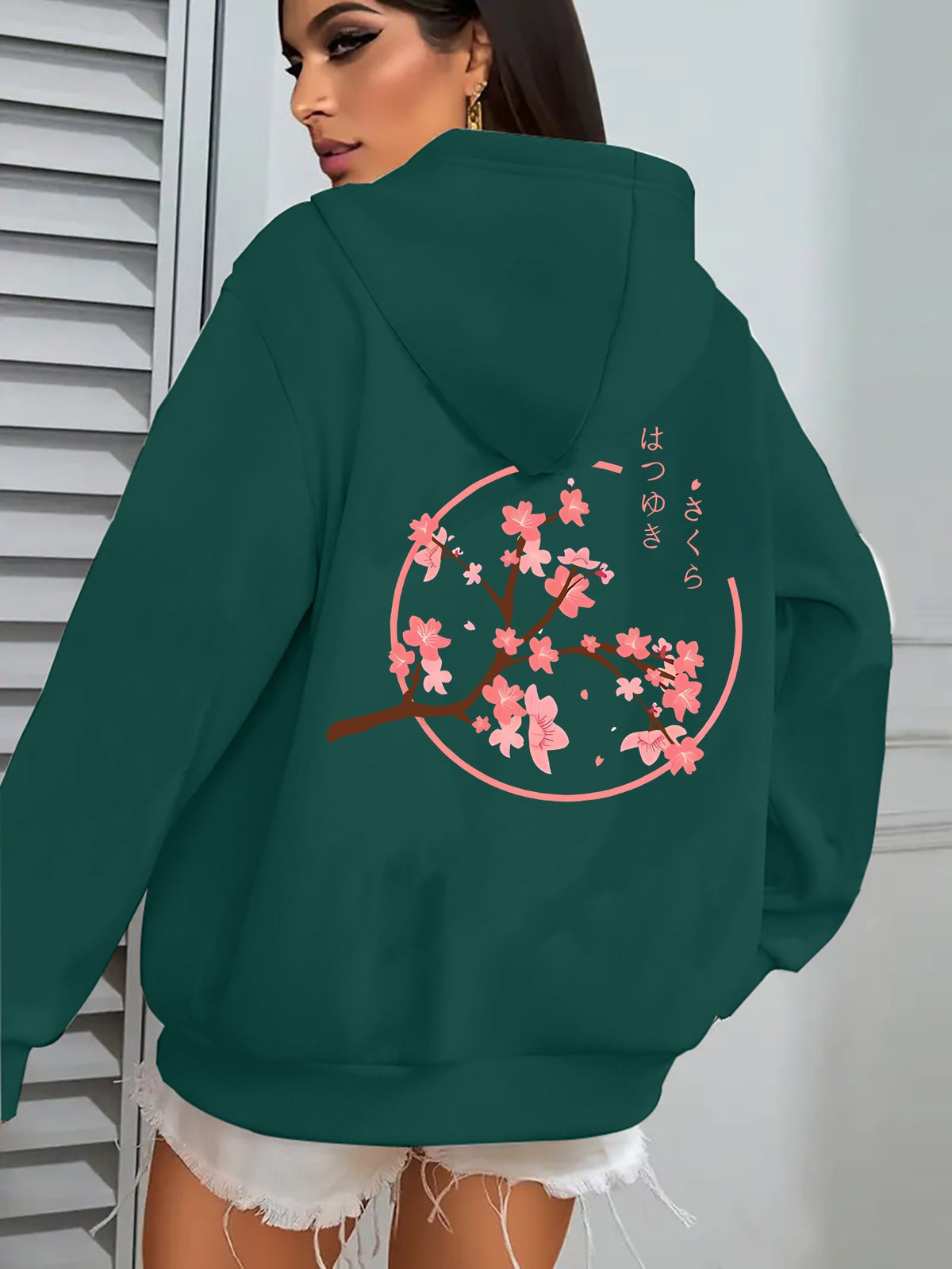 Sweat zippé à capuche avec imprimé fleurs de cerisier