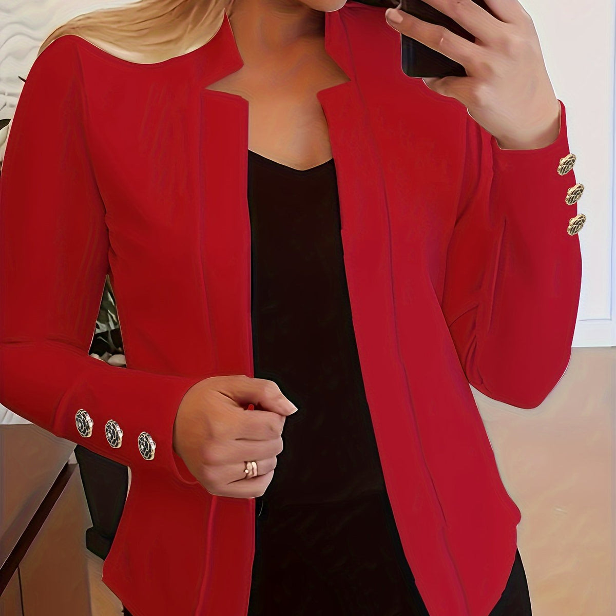 Blazer rouge élégant à manches longues avec boutons décoratifs #Paris