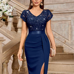 Robe élégante en dentelle à sequins avec manches pétales