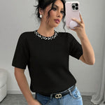 T-shirt noir chic orné de perles #Paris